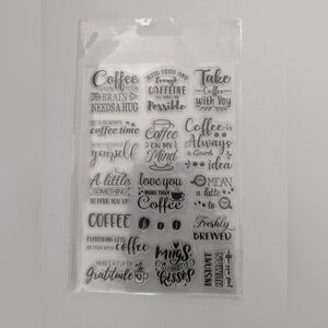 BNWT 2/$15 Clear Coffee-Themed Rubber Stamp Set For Card Making/Crafts- Quotes